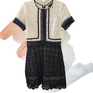 Aqua Crochet Floral Lace Black White Dress Size M